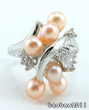 Wholesale FREE SIP>>Real Pink Pearl Six Beads 18KWGP Crystal Ring Size: 7.8.9 2024 - buy cheap