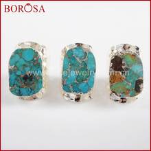 BOROSA 5/10PCS Silver Color Natural Copper Turquoises Ring for Women Jewelry, Fashion Natural Blue Stone Rings Jewelry S1458 2024 - buy cheap