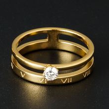 Anel luxuoso de cristal vazado, elegante anel com numerais romanos para mulheres, cor dourada, titânio aço inoxidável, jóias de marca 2024 - compre barato