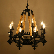 Candelabros modernos de cuerda de cáñamo Vintage, Ac90-260v de araña de hierro E14, bombillas LED para Loft, Lustres negros para sala de estar 2024 - compra barato