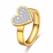 CACANA высококачественное уникальное дизайнерское кольцо с кристаллами в форме сердца, Женское Обручальное кольцо из нержавеющей стали золотого цвета, роскошное любовное кольцо 2024 - купить недорого