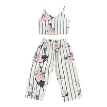 2019 New Arrivals Toddler Kid Baby Girl Summer Sling Striped Vest Tops T-shirt Floral Pants 2Pcs Girls Tracksuit Outfits Clothes 2024 - buy cheap