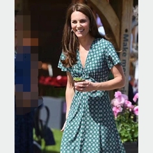 Princesa Kate Middleton Vestido 2019 Pista de Alta Qualidade Vestido de Mulher Com Decote Em V Manga Curta Vestidos Elegantes Impressos NP0689C 2024 - compre barato