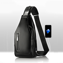 Мужская нагрудная сумка через плечо, с USB-интерфейсом, из искусственной кожи 2024 - купить недорого