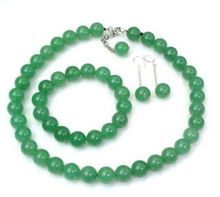 8mm/10mm green jade gemstone bead necklace bracelet earring Sets 18" 7.5" AAA 2024 - buy cheap