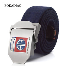 BOKADIAO men's Canvas belt 82nd Airborne Division Metal buckle Retired soldier Military Army tactical belts for Women strap male 2024 - buy cheap