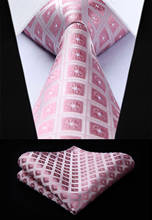 TC715K8S Pink Check & Plaid 3.4" Silk Tie set party wedding pocket square Woven Men Tie Necktie Handkerchief Set 2024 - buy cheap