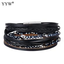 Pulseira de couro feminina estilo boêmio, bracelete com múltiplas camadas estiloso 2024 - compre barato