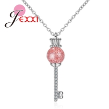  Newest Update 925 Sterling Silver Jewelry Necklace Key Shape Pendant With Crown Shape Head Micro Pave Shiny Cubic Zirconia 2024 - buy cheap