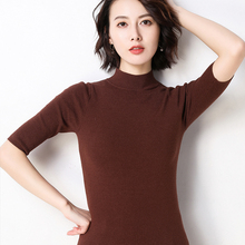 Women's Sweater Summer Autumn Wool Knitted Pullover Casual Short Sleeve Streetwear Tops Slim Solid Color Turtleneck Tee Sweater 2024 - buy cheap