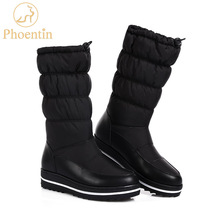 Phoentin-Botas de nieve cálidas para mujer, zapatos de plataforma de media pantorrilla, material de plumón, color negro, FT306, novedad de 2019 2024 - compra barato