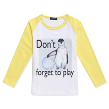 Roupas infantis 2019 camiseta manga longa raglã meninas camiseta de algodão gola redonda estampa de pinguim camisetas para crianças 2024 - compre barato
