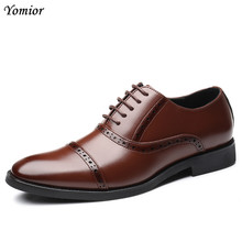 Yomior Split Leather Pointed Toe Men Shoes Lace-Up Formal Business Office Mens Dress Shoes Wedding Party Brogue Oxfords Big Size 2024 - buy cheap