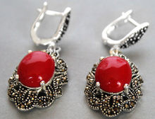 amazing 11/2" Vintage 925 Silver & Marcasite Red Coral Earrings 2024 - buy cheap