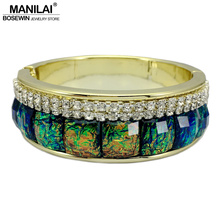 MANILAI Luxury Rhinestones Acrylic Gems Cuff Bracelets For Women Fashion Gold Color Acrylic Tone Charm Bangles & Bracelets 2024 - купить недорого
