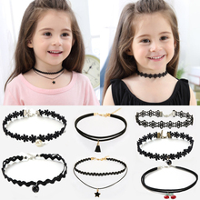 11PCS Fashion Pretty Girls Black Multi Layer Lace Chains Necklace Kids Exquisite Gothic Stretch Choker Jewelry Children Necklace 2024 - buy cheap