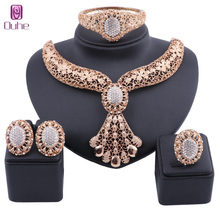 Conjunto de joyería de cuentas africanas de boda nigeriana para regalo nupcial, marca de mujer, moda de Dubai, Color dorado, collar de cristal, conjunto de joyería 2024 - compra barato