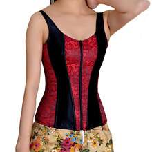 Black And Red Floral Pattern Gothic Corselet Overbust Espartilhos E Corpetes Waist Trainer Corsets Zipper Bustier Corset Top 2024 - buy cheap