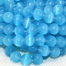 High quality wholesale sky blue round cat eyes opal stone loose beads 4,6,8,10,12mm fashion elegant jewelry making 14inch B1588 2024 - buy cheap