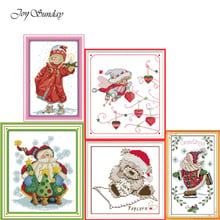 Joy Sunday Christmas Cross Stitch DMC 11CT 14CT Water Soluble Canvas Printed Cross Stitch Kits Cartoon Patterns Embroidery Kits 2024 - buy cheap