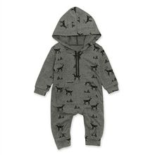 Kids Infant Baby Boys Hooded Romper Cartoon Animal Print Long Sleeve Jumpsuit Clothes Outfits  2024 - buy cheap