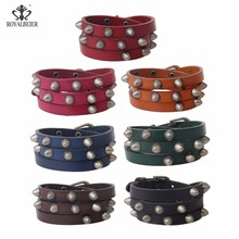 Newest Genuine Bracelet Rivet Stud Leather Bracelets Punk Rock Bangle Multi-layer Bangles Metal Pentagram Adjust Bracelet 2024 - buy cheap