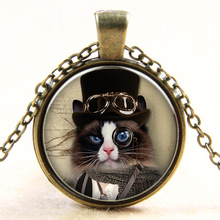 Collar con colgante de gato Steampunk hecho a mano, collar de cúpula de cristal Vintage, venta al por mayor 2024 - compra barato