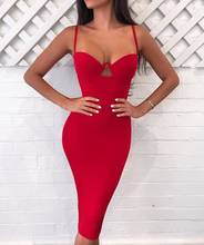 High Quality Celebrity Red Black Keyhole Knee Length Rayon Bandage Dress Night Club Party Dress 2024 - buy cheap