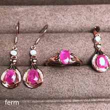 Conjunto de joias femininas de prata 925 pura com interior, 4 conjuntos de joias luxuosas e naturais de rubi 2024 - compre barato