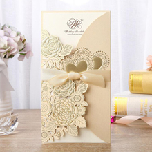 1pcs Gold White Red Laser Cut Wedding Invitation Card Rose Love Heart Greeting Card Customize With Ribbon Wedding Party Supplies 2024 - buy cheap