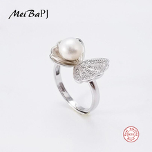 [MeiBaPJ] Высокое качество пресноводное Ювелирное кольцо с жемчугом с дизайном простота оболочки S925 стерлингового серебра регулируемое кольцо для женщин 2024 - купить недорого