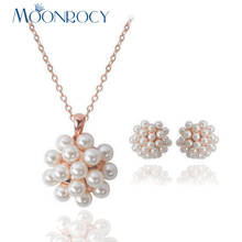 MOONROCY Free Shipping Rose Gold Color Crystal Necklace and Earring Imitation Pearl Ball Jewelry Set for Women Drop Shipping 2024 - buy cheap