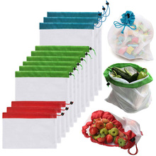 12 Pcs Reusable Mesh Drawstring Grocery Shopping Bag Adjustable Polyester String Bag Washable Fruit Vegetable Storage Mesh Bags 2024 - buy cheap