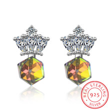 Lekani Crystals From Swarovski Stud Crown Earrings 2019 Fashion 925 Sterling Silver Cube Earring Party Jewelry Women Gift 2024 - buy cheap