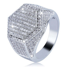 Hip Hop Rock Rings For Men Fashion Jewelry 2 Colors Iced Out Bling Geometric Micro Pave Zircon Rings 2024 - buy cheap