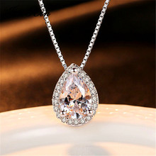 JUNXIN Female Teardrop Stone Pendant Necklaces For Women White Gold Filled Pear Zircon Crystal Clavicle Necklace Wedding Jewelry 2024 - buy cheap