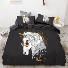 3D HD Digital Printing Custom Bedding Set,Duvet Cover Set Queen King,Bedclothes Black Magic Unicorn Drop Shipping 2024 - buy cheap