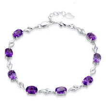 100% 925 sterling silver fashion purple shiny crystal ladies' bracelets women jewelry birthday gift wholeslae drop shipping 2024 - buy cheap