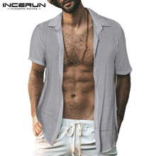 INCERUN Streetwear Sexy Mens Shirt See Through Lapel Neck Breathable Blouse Short Sleeve Thin Shirts Men 2020 Camisa Plus Size 2024 - buy cheap