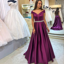 Off The Shoulder Prom Dresses A-line Draped Skirt Long Purple Prom Gowns 2019 Beaded Sashes Sweep Train Women Formal Party Gowns 2024 - buy cheap