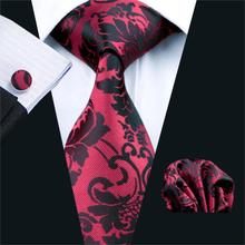 FA-757 Gents Necktie Red Floral 100% Silk Jacquard Tie Hanky Cufflinks Set Business Wedding Party Ties For Men Free Shipping 2024 - buy cheap