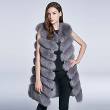 JKP New Long Winter Real Fox Fur Vest Coat 90cm Women Fox Genuine Fur Vest Warm Outerwear Natural HMX-90C 2024 - buy cheap
