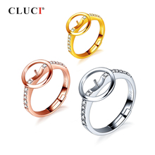CLUCI Silver 925 Round Circle Design Pearl Ring Mounting Classic 925 Sterling Silver Adjustable Rings for Women Jewelry SR2241SB 2024 - buy cheap