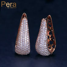 Pera High Quality Full Micro Pave AAA Cubic Zirconia Elegant Rose Gold Color Women Long Big Hoop Earrings For Party Jewelry E049 2024 - buy cheap