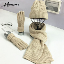 Sombrero bufanda guantes de punto para mujer, conjunto de 3 piezas, a la moda, con rayas giratorias, gorro de lana 2024 - compra barato