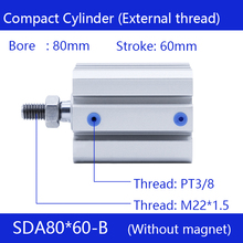 SDA80*60-B Free shipping 80mm Bore 60mm Stroke External thread Compact Air Cylinders  Dual Action Air Pneumatic Cylinder 2024 - buy cheap