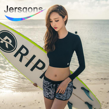 Jersqons серфинг Рашгард для женщин купальник с длинным рукавом для женщин защита для серфинга Сыпь гвардии укороченный Surf одежда корейские Купальники 2024 - купить недорого