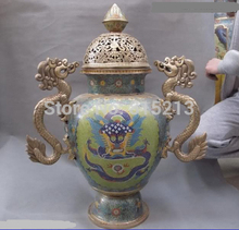 bi001223 China Bronze Copper cloisonne Dragon 8 treasures Censer incense burner Pot Vase 2024 - buy cheap