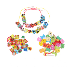 Wooden toys Baby DIY Toy Cartoon Fruit Animal Stringing Threading Wooden beads toy Educational for Children New 2024 - buy cheap