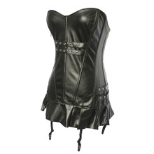 Black Leather Corset Body Shapers Latex Strapless Bustiers Sexy Lingerie Corset Skirt 2024 - buy cheap